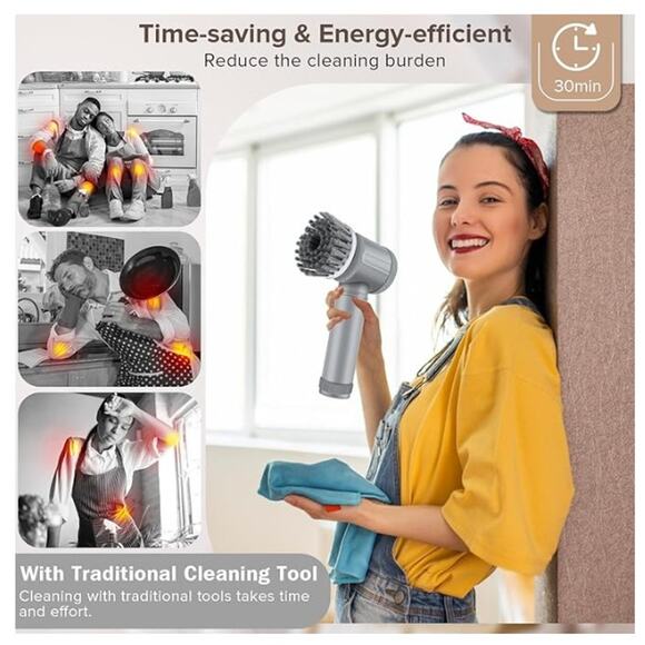 Electric Cleaning Brush Scrubber with 6 Replaceable Heads - Picture 3 of 7